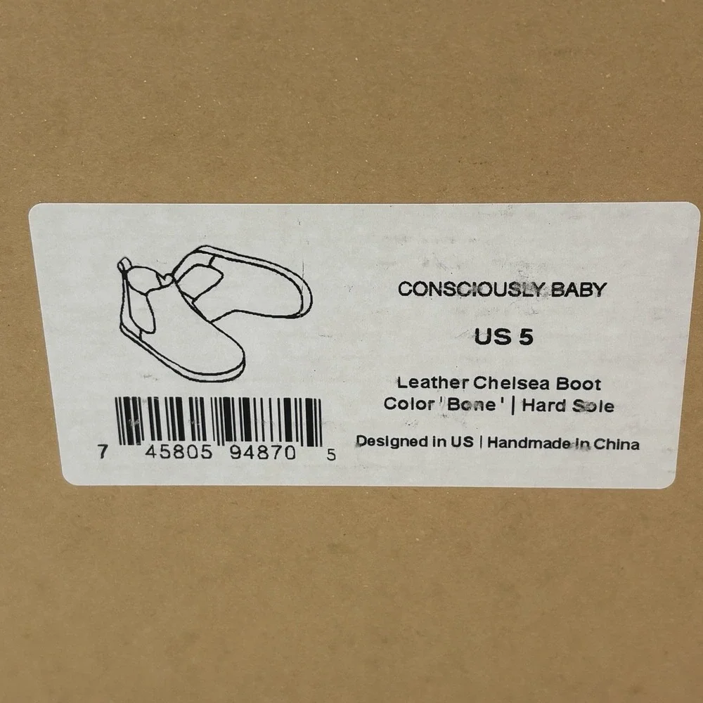 Consciously Baby US 5 toddler 5T, Leather Chelsea Boot Hard Sole Color: Bone NWT